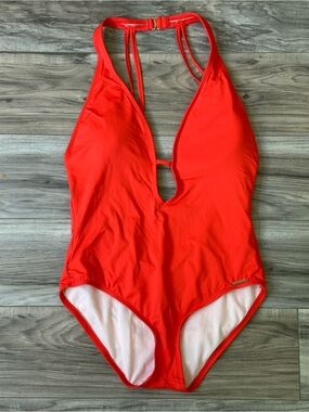 NWT Vince Camuto One-Piece Plunge Neck Swimsuit with Scrunch Bootie Koi Size 14